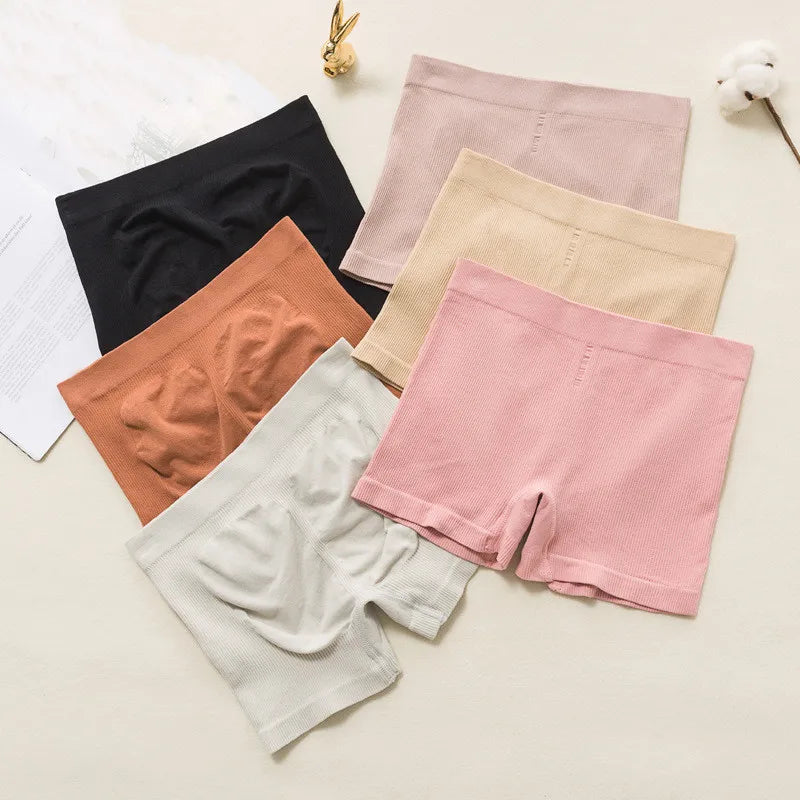 1PC Seamless Panties Women BoyShorts Push-Up Hip Design Cotton Gusset Women's Safety Short Pants Lingerie Solid Color Underwear