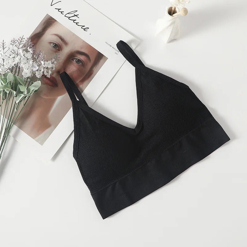 Crop Tops Women's Underwear Sexy Low Back Bralette Camis Non adjustable shoulder straps Bra Bandeau With breast pads Tank Vest