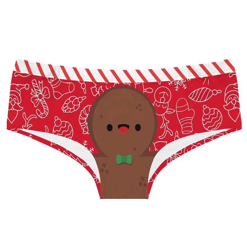 Women's Cute Cartoon Christmas Print Panties Comfortable Low Waist Lady Lingerie Sexy Butt Wrap Female Briefs Seamless Knickers