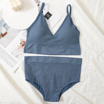 Women Bra And Panty Set Low Back Bra High Waist Briefs Female Sexy Lingerie Set Wire Free Brassiere Seamless Underwear Crop Top