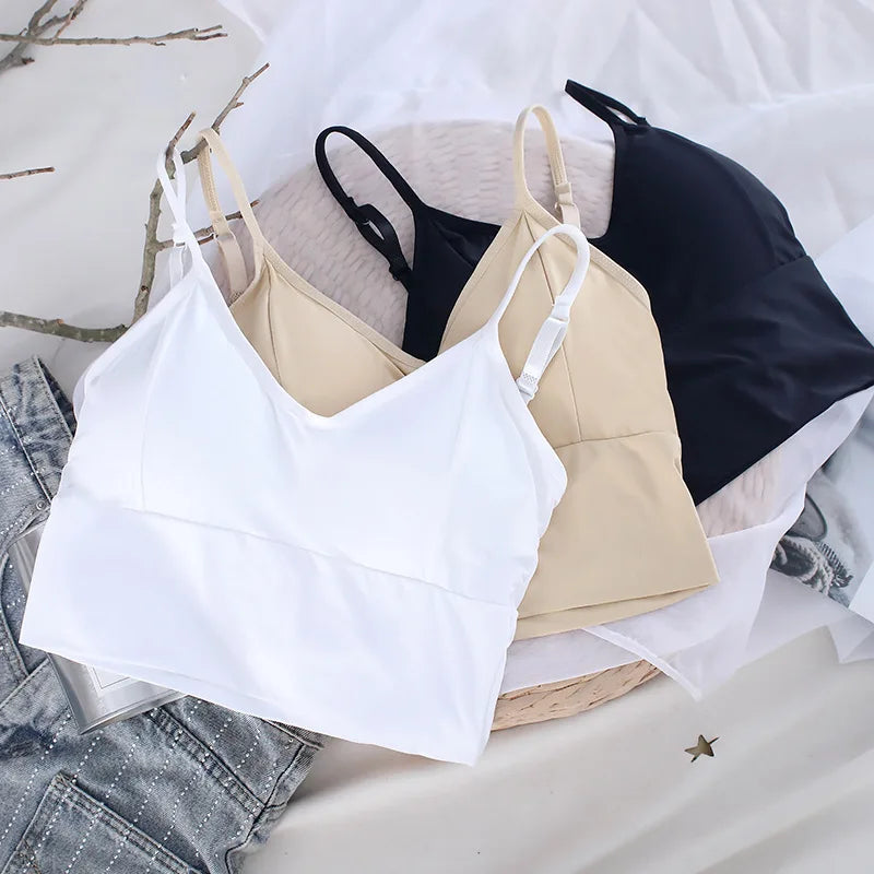 Women Crop Top Bandeau Bra Tube Top Female Cropped Sexy Seamless Underwear Lingerie Streetwear Low Back Bralette Removable Pads
