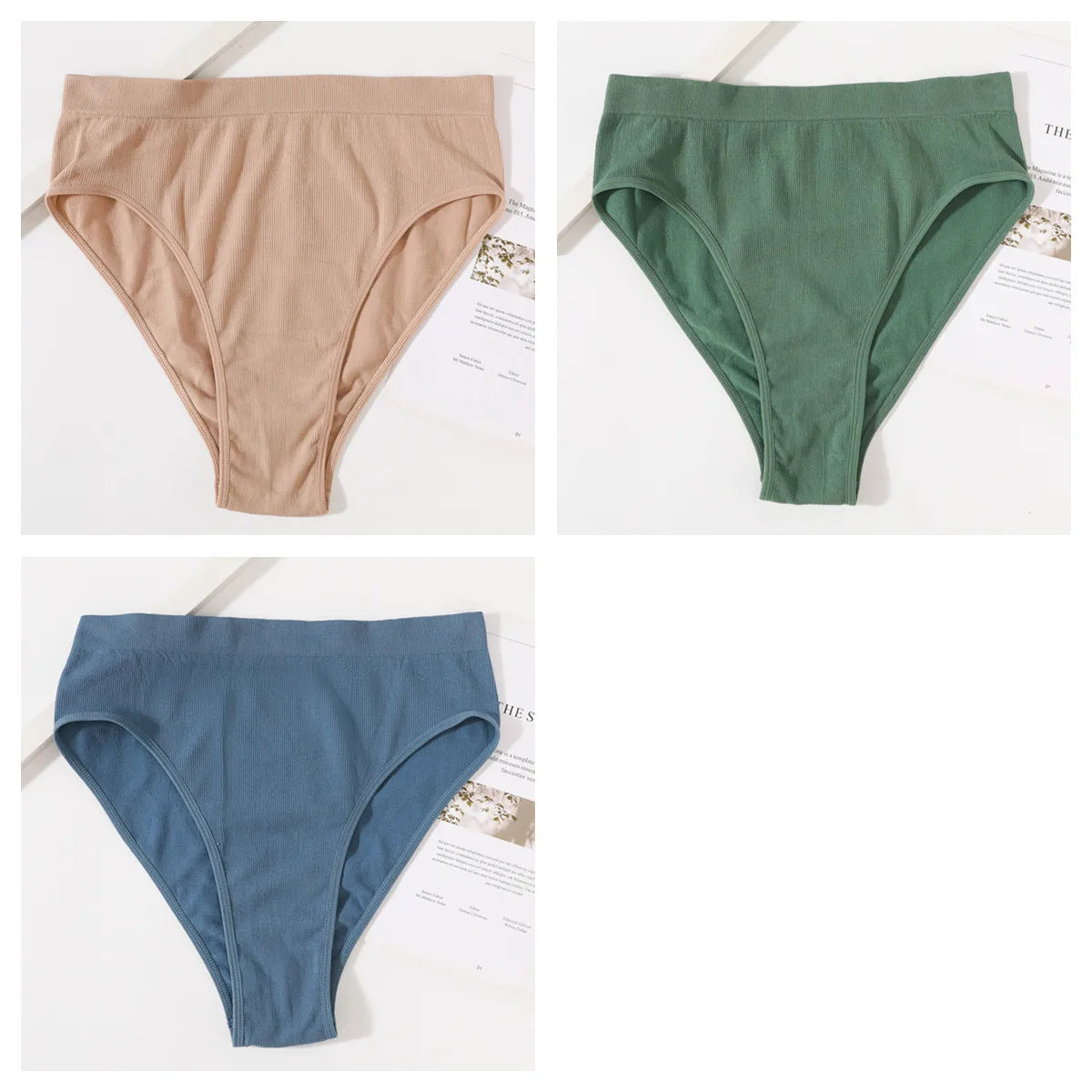 3Pcs/Set Seamless Panties Women High Waist Briefs High Cut Sports Bottom Underwear Female Stretch Rib Underpants Sexy Lingerie