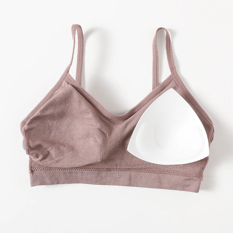 Women's Wireless Bra Sports Tube Top Ribbed Ruched Camisole Bralette With/Without Pads Underwear Sexy Lingerie M-L Intimates