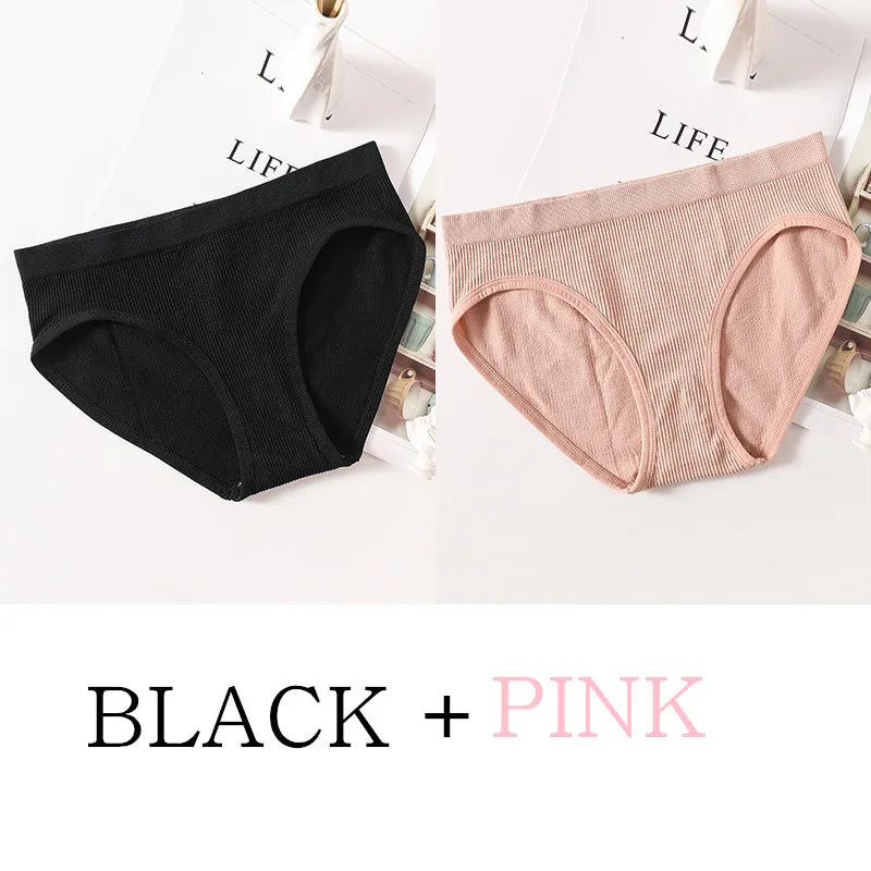 2Pcs/Set Women Panties Low Rise Briefs Seamless Underwear Female Full Coverage Back Bottoms Sports Underpants Sexy Lingerie M-L