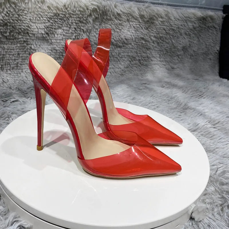 Transparent PVC high heels women's pointed sandals, transparent high heels, dress shoes, wedding shoes12cm.45, summer, 2021