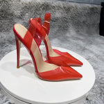 Transparent PVC high heels women's pointed sandals, transparent high heels, dress shoes, wedding shoes12cm.45, summer, 2021