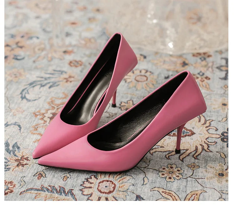 Pumps shoes Women Fashion Office Basic High Heels Work Lady Shoes Black Pink Green Thin Heels Brand Point Toe998