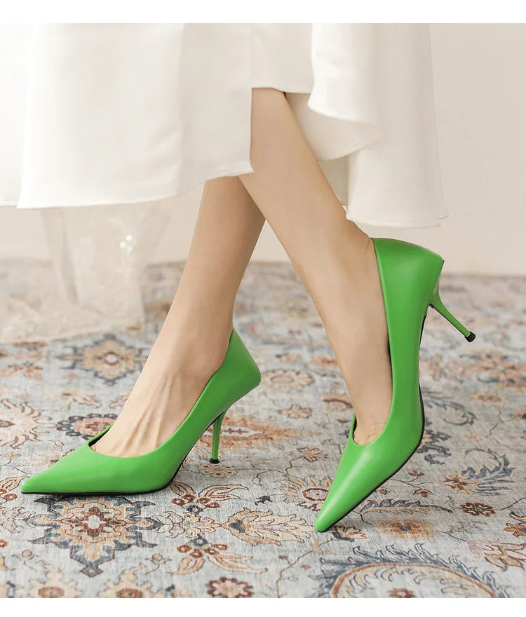 Pumps shoes Women Fashion Office Basic High Heels Work Lady Shoes Black Pink Green Thin Heels Brand Point Toe998