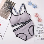 Soft Stripe Cotton Women's Underwear Set Sexy Beauty Back Tops Letter Print Shoulder strap Bralette With Panties 2-pieces Suit