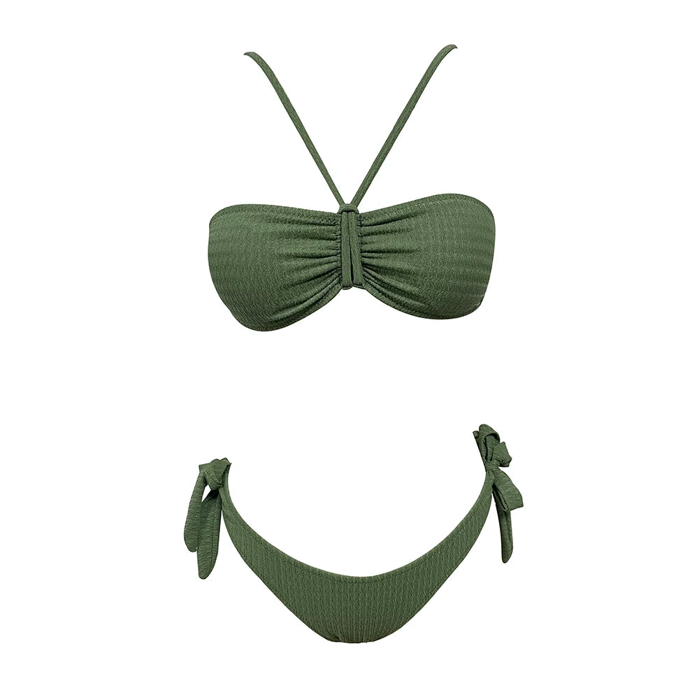 ZTVitality Solid Ribbed Lace Up Sexy Bikini 2026 New Padded Bra Low Waist Brazilian Swimsuit Female Swimwear Women Bathing Suit