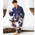Lovers Print Dot Pajamas Set Couples Satin Pijamas Sleepwear Men&Women Causal Pyjamas Nightwear Plus Size 3XL 4XL Home Longewear