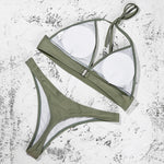ZTVitality Sexy Solid Bikinis Push Up Bikini 2025 Padded Halter Thong Low Waist Swimwear Women String Bandage Swimsuit Biquini