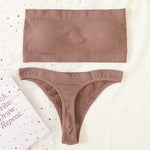 Women Strapless Bra And Panties Set Bandeau Bra High Waist Thong Seamless Underwear Sexy Tube Bra Female Sexy Lingerie Set M-XL