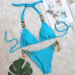 Halter Rhinestone Diamond Bikini Women Swimsuit Female Bikinis Metal Chain Swimwear Two Pieces Bikini Set Bathing Suit Swim Lady