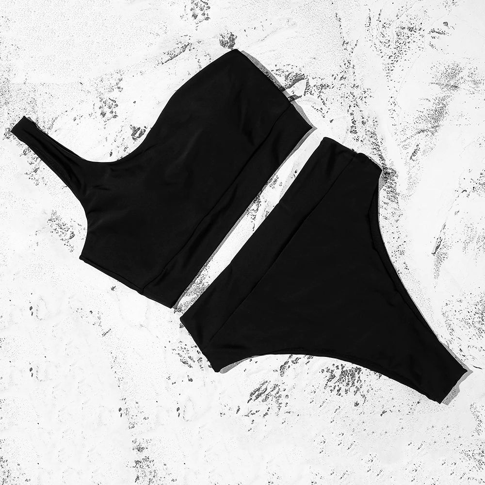 ZTVitality White Sexy Bikinis 2025 Bikini New Arrival Solid Padded Bra One Shoulder High Waist Swimsuit Female Swimwear Women