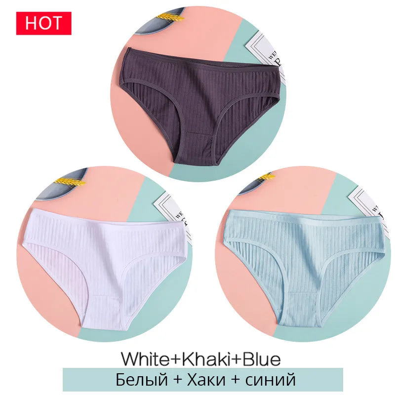 FINETOO 3PCS/Set Women's Underwear Cotton Panty Sexy Panties Female Underpants Solid Color Panty Intimates Women Lingerie M-2XL