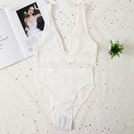 Women Ribbed V-Neck Unpadded Bra High Waist High Cut Briefs Set Wireless Bralette Soft Stretch Panties Sexy Lingerie Set S-L