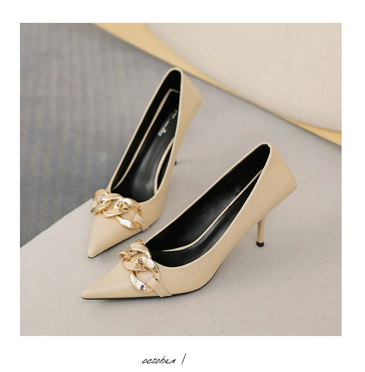 Women Pumps Luxury Female High Heels Metal Pointed Toe Professional Dress Party Ladies Office Shoe 2021Summer Fashion Large Size