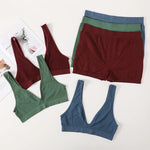 Women Seamless Bra And Panties Set Female Sport V-neck Unlined Bra High Rise Shorts Stretchy Underwear Sexy Lingerie Set