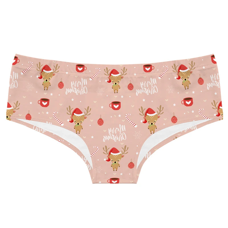 Seamless Milk Silk Lady Underpants Cartoon Santa Claus Reindeer Printed Women'sTriangle Pants Xmas Letter Print Panties