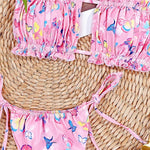 Tie Dye Pleated Ruffled Bikinis Bandeau Bikini Women Swimsuit Female Swimwear Two-pieces Bikini Set Hollow Out Bathing Suit Swim