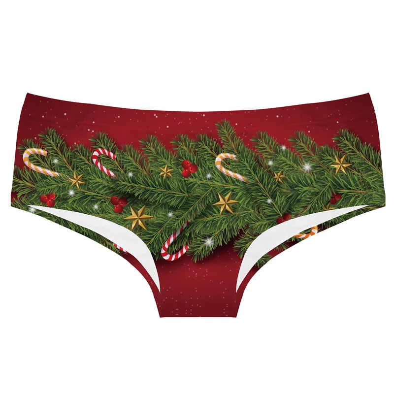 Christmas Tree Santa Snow Print Women's Underpants Original Xmas Pattern Ladies Panties Elastic Waistband Female Briefs