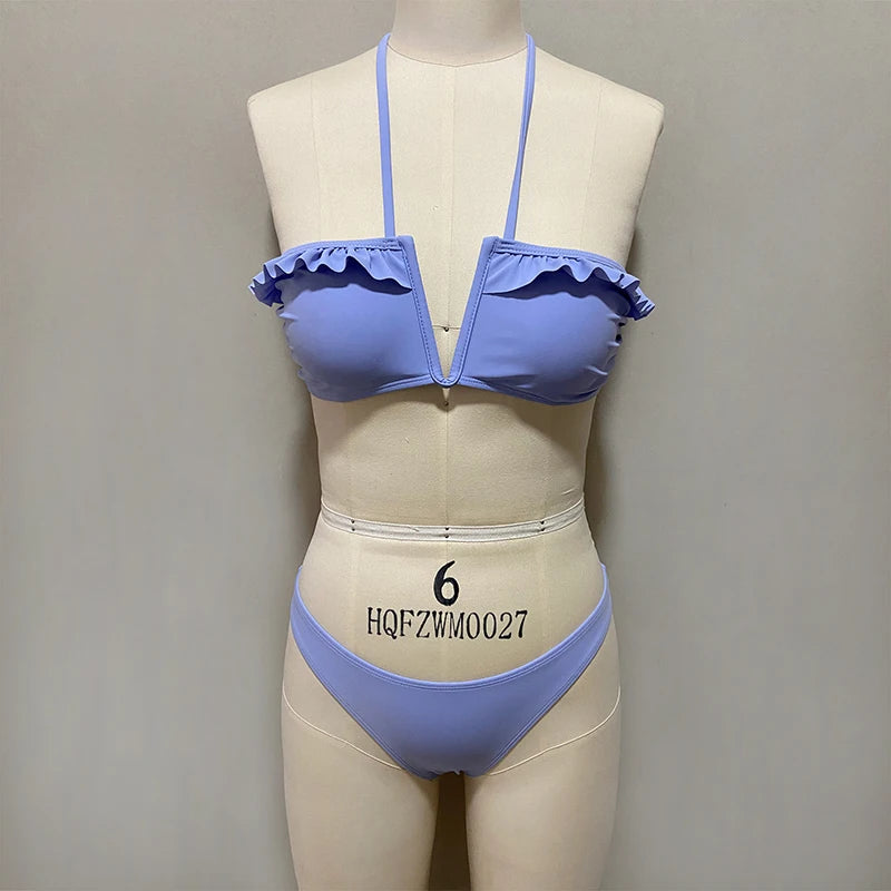 ZTVitality Ruffles V-Neck Sexy Bikinis Push Up Bikini 2025 New Arrival Halter Bandage Swimsuit Low Waist Swimwear Women Biquini