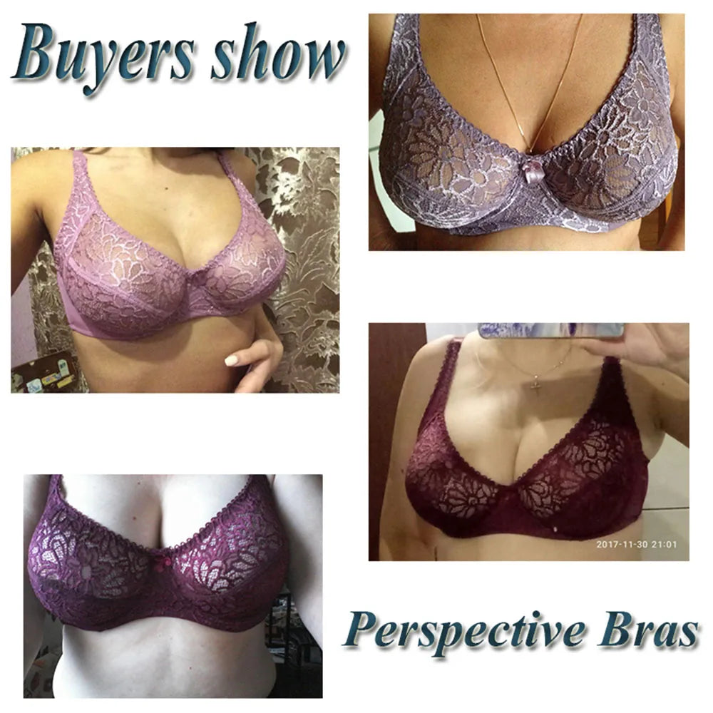 Plus Size Bras For Women Lace Bra Femme Transparent Large Brassiere Tops Underwear Sexy Lingerie C D DD E F Cup