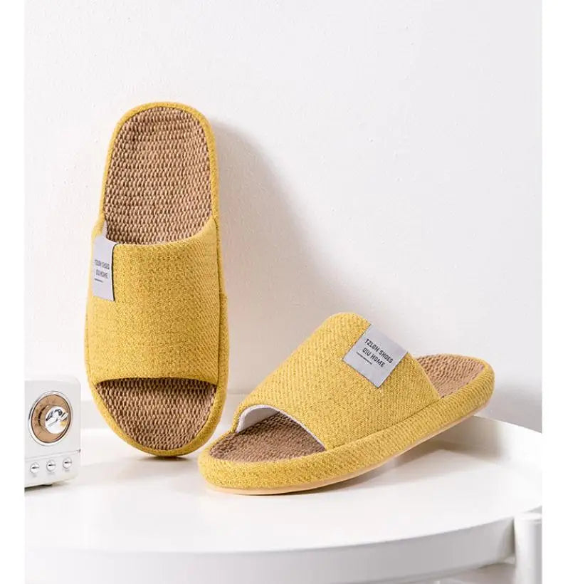 Breathable Flax Slippers Women Men Indoor Mute Slipper Anti-slip Lovers House Floor Shoes SoftLadies Summer Home Slides