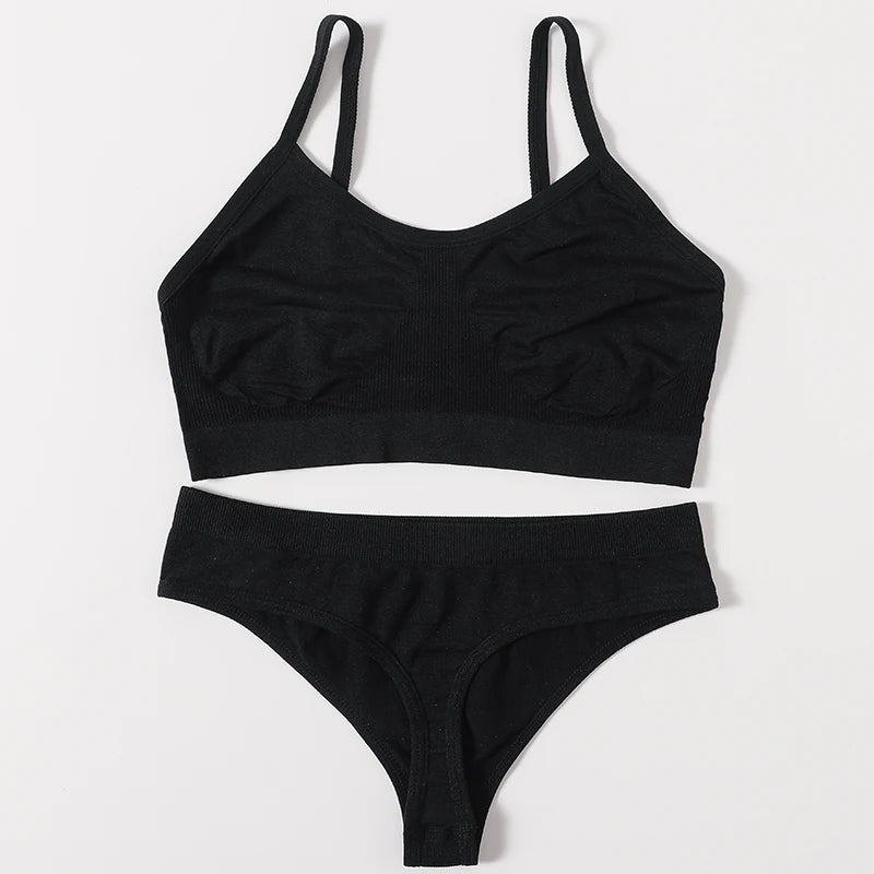 Women Buttery Soft Bra And Panties Set Push-Up Unlined Brassiere Breathable Ribbed Underwear Stretchy Crop Top Sexy Lingerie Set