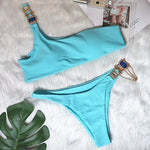 Halter Rhinestone Diamond Bikini Women Swimsuit Female Bikinis Metal Chain Swimwear Two Pieces Bikini Set Bathing Suit Swim Lady