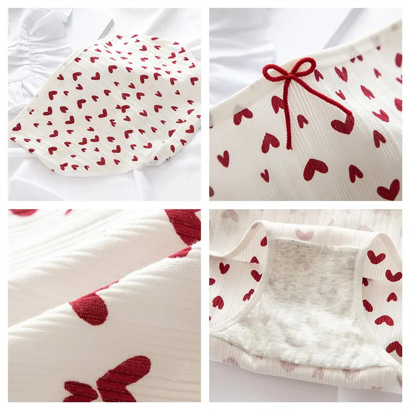 1PC Cotton Panties Soft Underwear Women Mid-Waist Briefs Female Red Strawberry Hearted Print Design Ladies Sexy Lingerie Panty