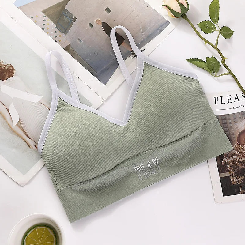 Women Crop Top Seamless Sports Push-Up Bra Tube Top Lingerie Underwear Streetwear Padded Camis with Straps Daily Wear Tops