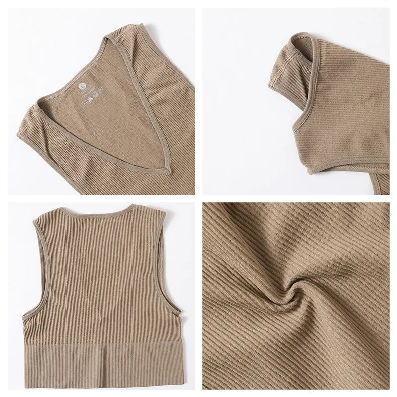 Women Crop Top Sports Bras Sexy Tank Top Female Seamless Underwear V-Neck Camisole Sexy Lingerie Solid Color Vest Top M-XL