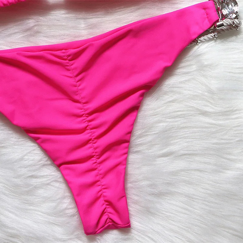 2026 Halter Shiny Crystal Diamond Bikini Women Swimsuit Female Swimwear Rhinestone Bikini Set Rhinestone Brazilian Bathing Suit
