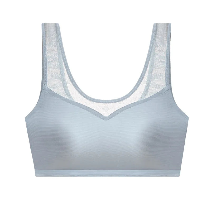 Sexy Latex Bra Push Up Women's Underwear Seamless Beautiful Back Shock-absorbing Gathers Bralette Transparent Lace Brassiere