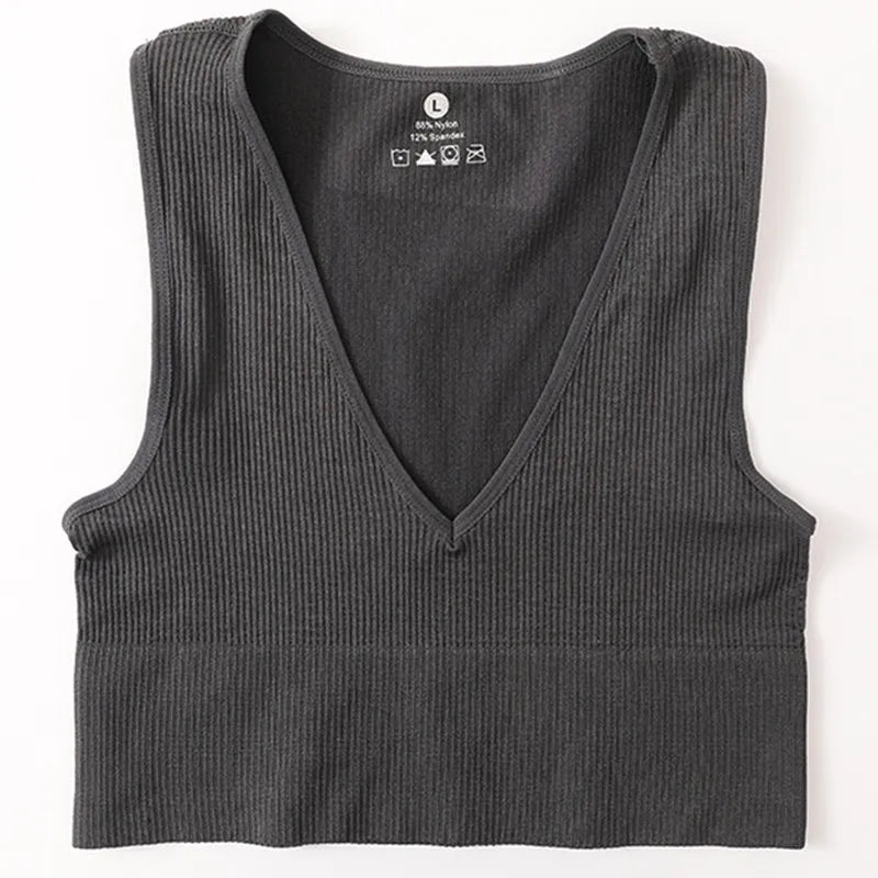 Deep V-Neck Crop Top 18 Colors Slim Fit Tank Stretchy Sleeveless Crop Vest Casual Ribbed Knit Top Low Cut Summer Camisole M-XL