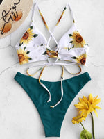 Sunflower Printed Bikini Set Sexy Swimwear Women 2021 Mujer Push Up Padded Biquini Bathers Bandage Bathing Suit Swimsuit Bikini