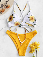 Sunflower Printed Bikini Set Sexy Swimwear Women 2021 Mujer Push Up Padded Biquini Bathers Bandage Bathing Suit Swimsuit Bikini