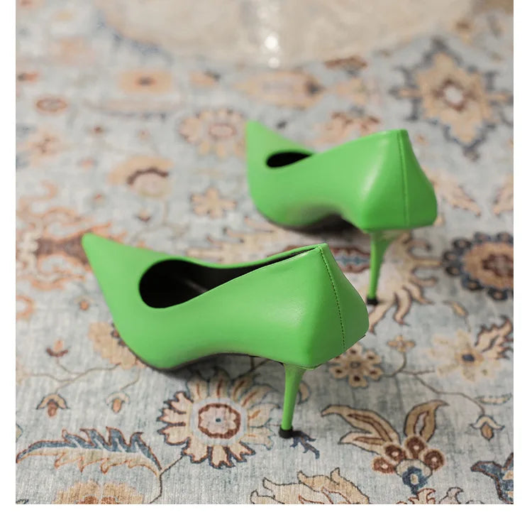 Pumps shoes Women Fashion Office Basic High Heels Work Lady Shoes Black Pink Green Thin Heels Brand Point Toe998