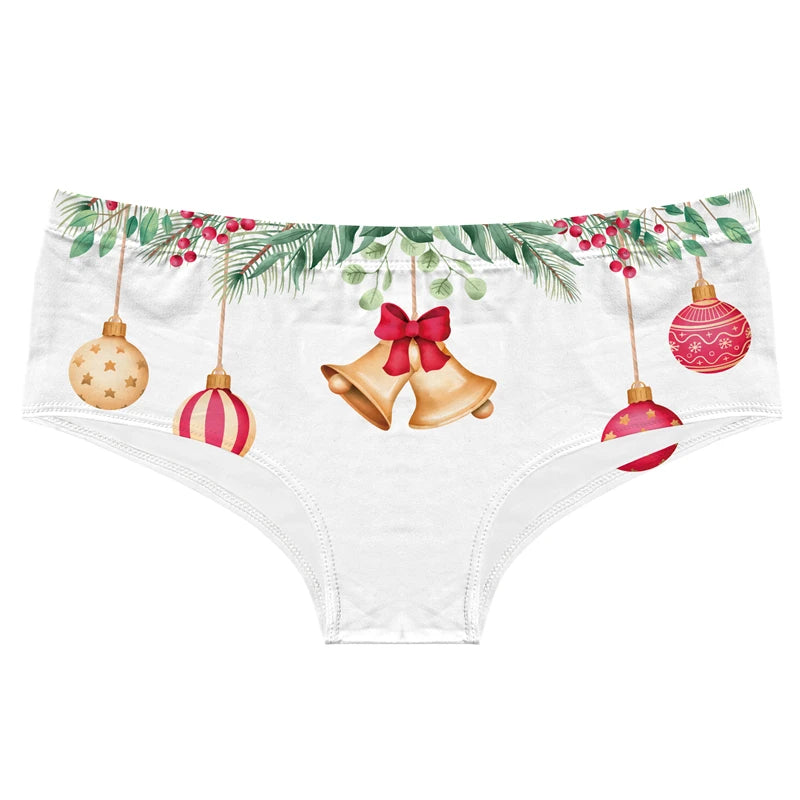 Merry Christmas Bells Print Women's Panties Low Waist Briefs Festive Comfortable Underwear Holiday Lingerie