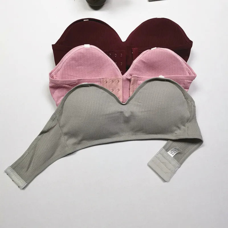 Strapless Bra Tube Top Women Crop Top Non-wire Invisible Bra 3/4 Cup Underwear Sexy Lingerie Cotton Bandeau Bra Removable Pads