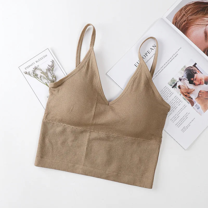 Women Tube Tops Seamless Bra Crop Top Sports Underwear Streetwear Fitness Tops Cami With Removable Pads Solid Color Lingerie