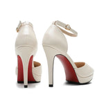 2025 Summer Brand Ankle Straps Womens Sandals 10 Cm Sexy Pointed Toe Platform Pumps Matte Leather Ladies High Heels Size 32 33