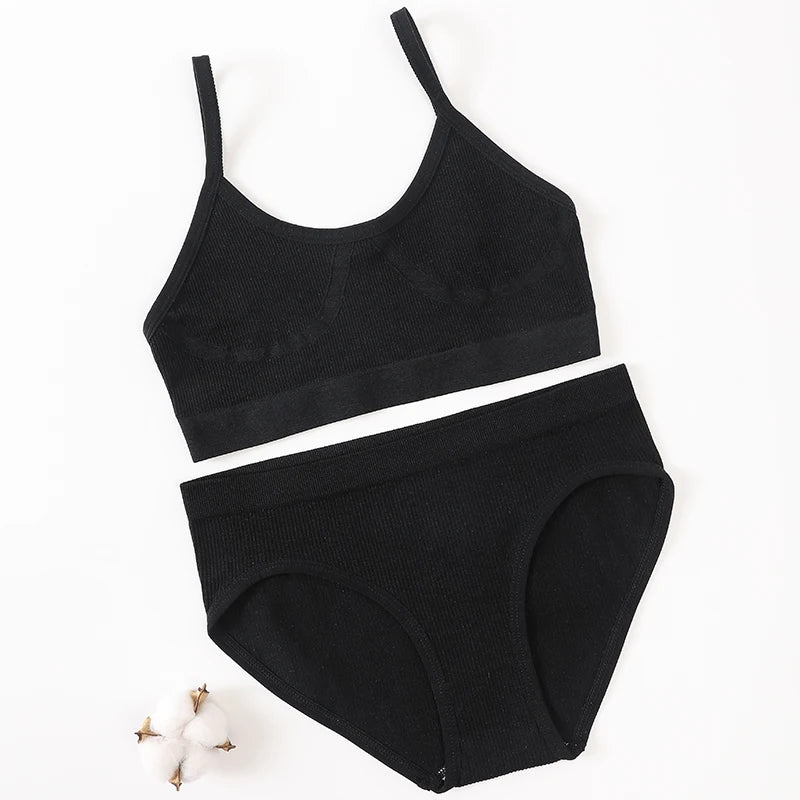 Women Seamless Bra Briefs Set Push Up Bra Top Sexy Lingerie Female U Back Crop Top Brassiere Underwear Set
