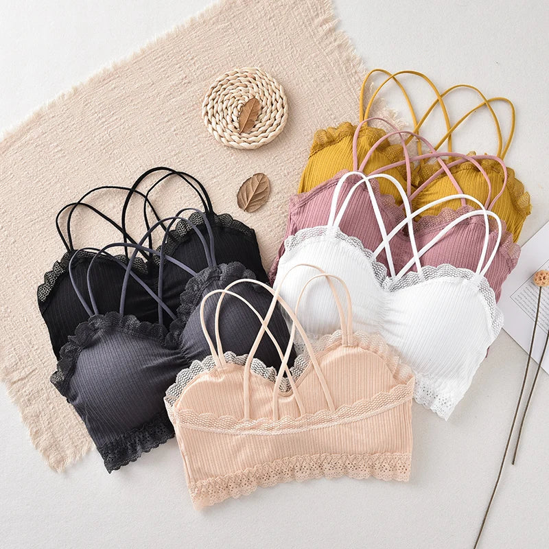 Sexy Bra Tube Top Lace Bralette Women Crop Top Female Sexy Lingerie Beauty Back Intimates Crop Top Seamless Padded Underwear