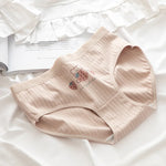 1 Pack Cute Bear & Strawberry Print Cotton Mid-Rise Panties Women's Comfort Underwear M-XL Grid & Striped Print Lingerie