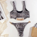 High Cut Metal Chains Bikini Women Swimsuit Female Swimwear Two Pieces Bikini Set Snake Skin Bather Bathing Suit Swim Beach Wear