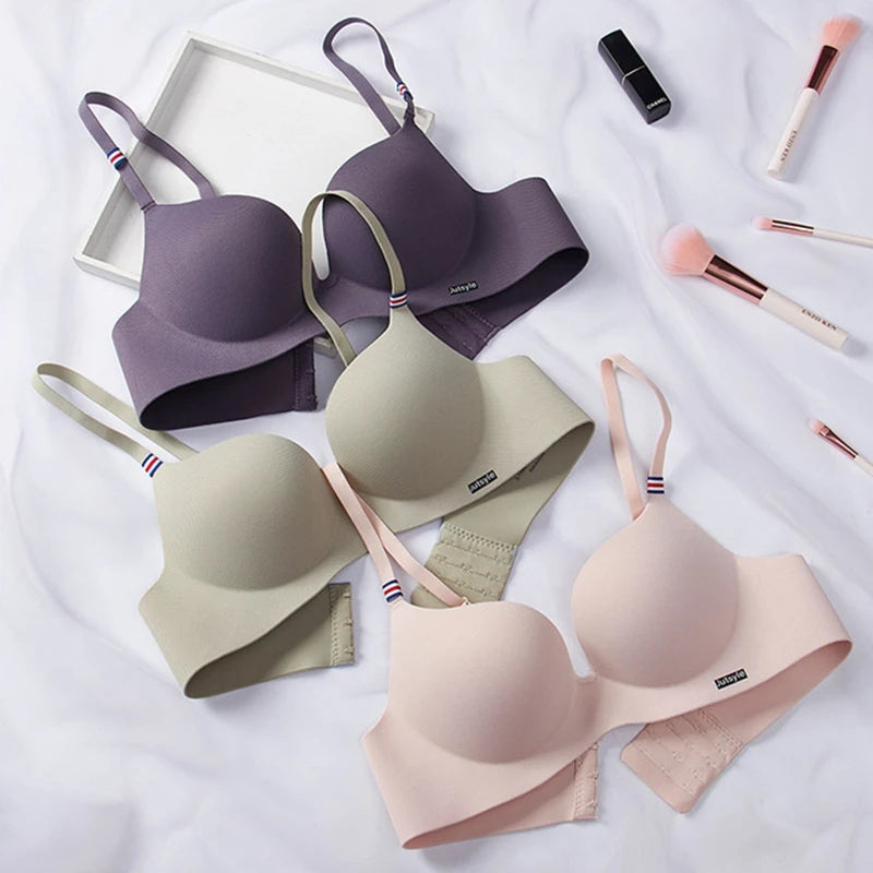 Fashion British Style Bra Soft Without Steel Ring Women's Brassiere Breathable Non-removable shoulder strap Gather Bralette