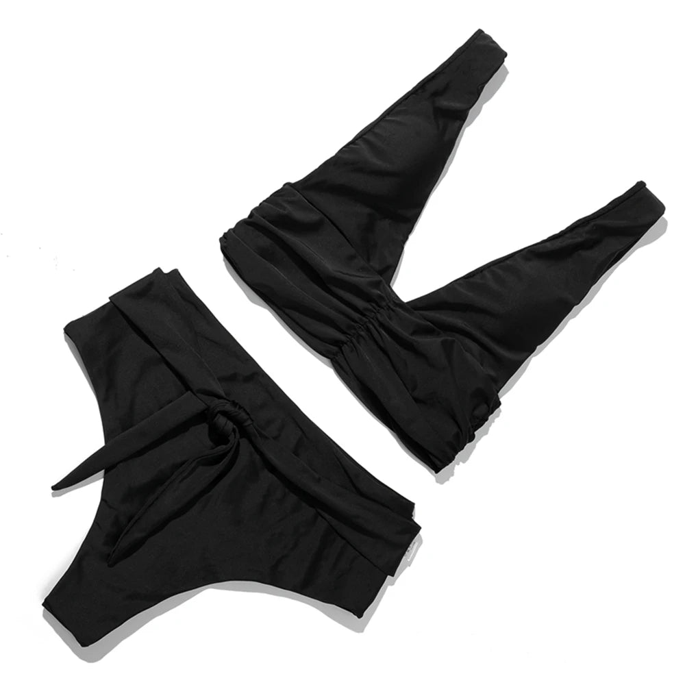 ZTVitality Solid Fold Push Up Bikini 2025 Black Padded Bandage Bikinis High Waist Swimsuit Swimwear Women Sexy Brazilian Biquini